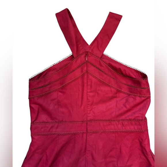 Ann Taylor Red Scarlet Halter Midi Dress Pockets Crochet Detail Size 10 - Picture 6 of 8